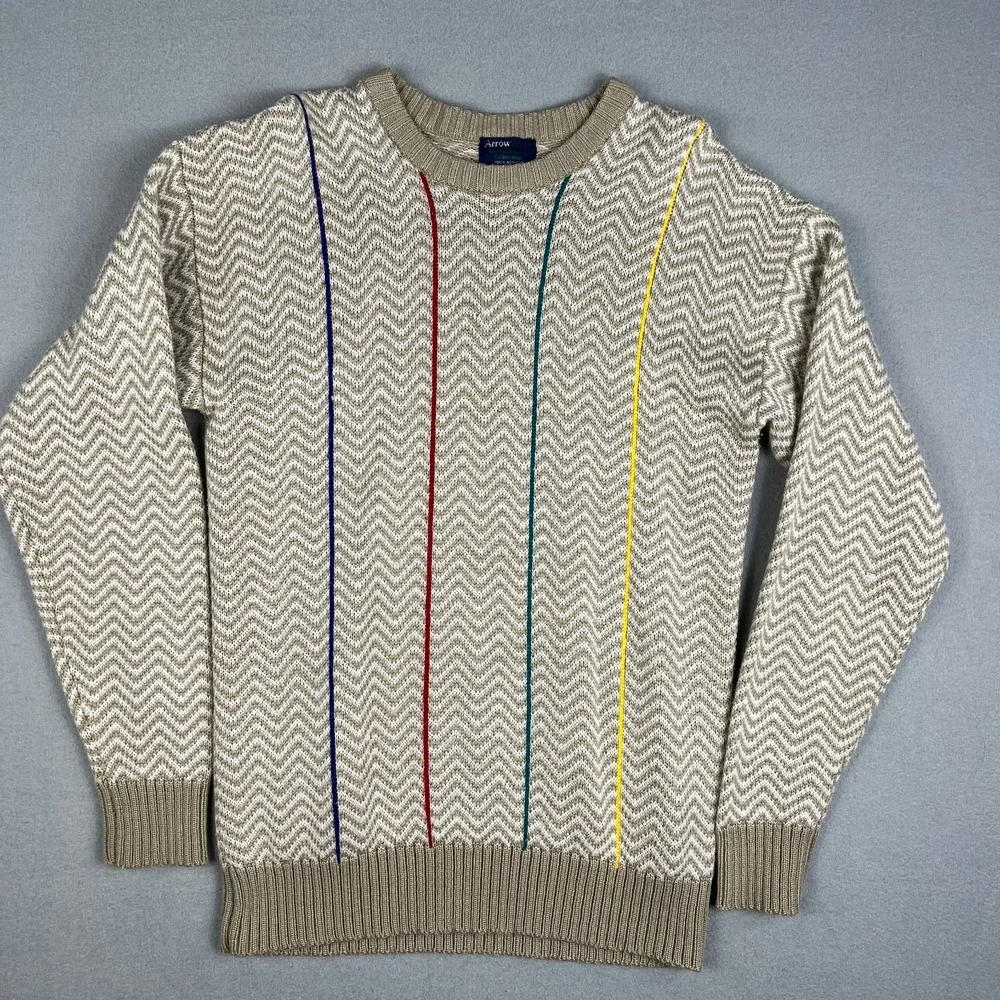 VTG Arrow‎ Blazer Collection Sweater FIts L Chevron Knit Stripe 80s 90s Acrylic